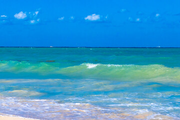 Tropical caribbean beach clear turquoise water Playa del Carmen Mexico.