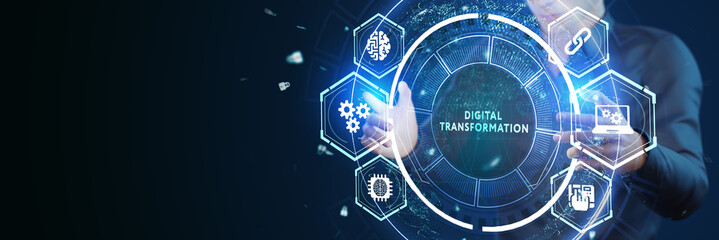Concept of digitization of business processes and modern technology. Digital transformation.