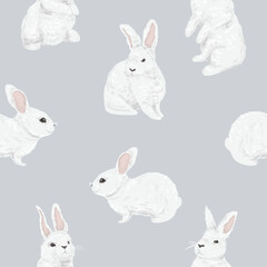 seamless pattern with white rabbits