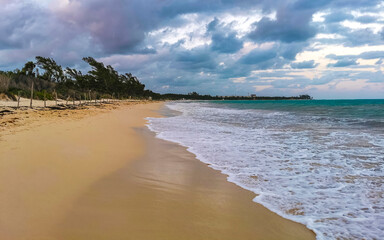 Tropical caribbean beach clear turquoise water Playa del Carmen Mexico.