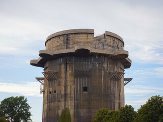 Antiaircraft tower of Luftwaffe in Vienna is large ground-based concrete blockhouses armed with air...