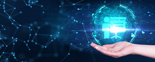 Business, Technology, Internet and network concept. E-learning education. Internet technology webinar online courses concept.