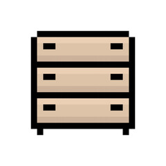 Pixel chest of drawers icon. Bedside table. Color silhouette. Front view. Editable pixels. Vector simple flat graphic illustration. Isolated object on a white background. Isolate.