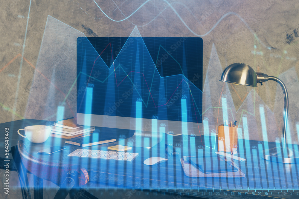 Aufkleber multi exposure of forex graph and work space with computer. concept of international online trading.
