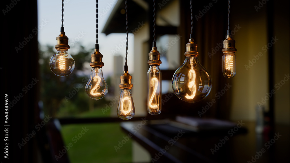 Poster light bulb background. edison light bulb. 2023 year. 3d rendering