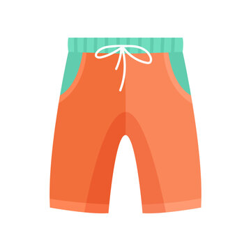 Male board shorts vector illustration. Cartoon drawing of orange swimwear or underpants for men isolated on white background. Summer, fashion concept