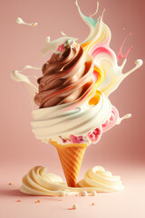 Obraz premium sundae dessert glace coloré en mouvement. Generative AI