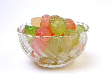 Delicious Sweet Pumpkin Pieces colorful Petha sweet in a bowl.