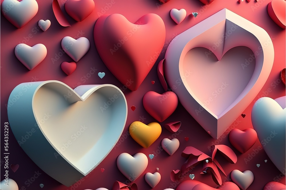 Wall mural valentines day and love shapes background. Generative AI