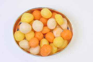 Multicolor sweet Balls in a silver tray