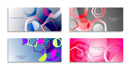 Geometric abstract background. Set of 4 backgrounds. Various geometric shapes. Cover design for school notebook or magazine, background, wallpaper. Eps vector