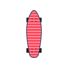 Colorful pink longboard vector illustration. Urban street sport board equipment isolated on white background. Teenage leisure activity, freestyle concept