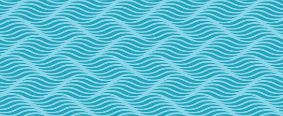 Blue color water wave seamless pattern. Vector abstract repeat background.