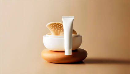 Moisturizer cream tube. Concept skin and body care beauty product with mushrooms extract AI Generated