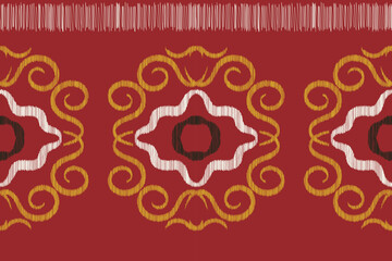 Ethnic Ikat fabric pattern geometric style.African Ikat embroidery Ethnic oriental pattern crimson red background. Abstract,vector,illustration. use for texture,clothing,wrapping,decoration,carpet.
