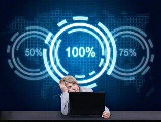 Businesswoman and analytics data and percentage charts