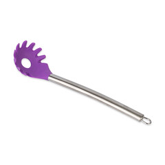 Purple and silver silicon pasta fork isolated over white background