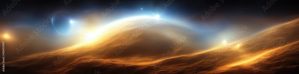 Wall mural panoramic image of outer space - the universe and galaxy scene created by generative ai