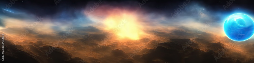 Wall mural panoramic image of outer space - the universe and galaxy scene created by generative ai