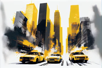 Wall murals Best sellers Collections Poster, abstract watercolor illustration of New York landmarks and skyscrapers, double exposure. AI generated.