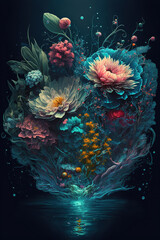 a bunch of flowers that are in the water, plant, underwater, spring, art illustration