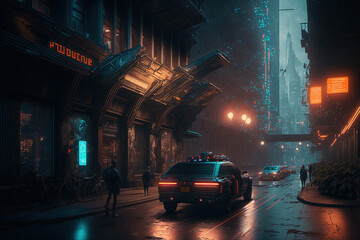 Neon Nightscape, bustling cyberpunk metropolis alive with activity, soaring skyscrapers and holographic billboards. A high-tech city creating a surreal, otherworldly atmosphere.