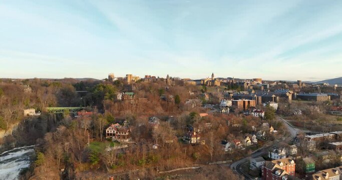 12-30-2022, Afternoon winter aerial video of the area surrounding the City of Ithaca, NY, USA