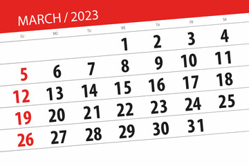 Calendar 2023, deadline, day, month, page, organizer, date, march