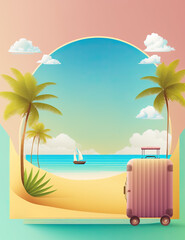 Fototapeta na wymiar Tropical Beach Vacation travel Banner and Poster mock up with text copy space, in pastel tone, Generative AI