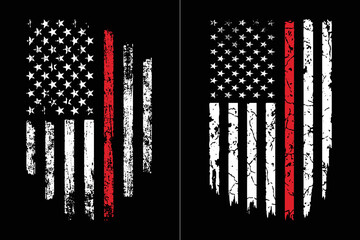 Distressed Flag Thin Red Line Design Template