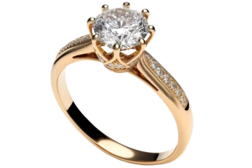 Fotobehang Wedding ring - gold, diamond, transparent background, png © OpticalDesign