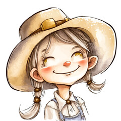 A girl dresses up in a cowgirl costume, a richly colored vector representation for use in graphic design or to evoke the American West.