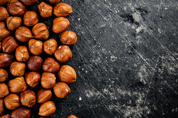Peeled hazelnuts on the table. 