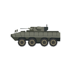 Military armored tank vector illustration. Cartoon drawing of vehicle for armed forces isolated on white background. War, army, transportation, technology concept