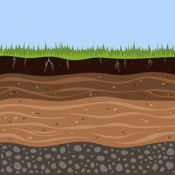 vector illustration with soil layers and grass