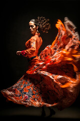 Generative AI illustration of Young woman dancing flamenco