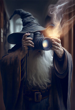 Magician or wizard that is taking photos
