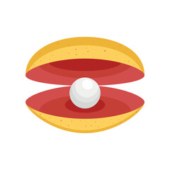 Yellow oyster with pearl inside vector illustration. Open clam or scallop with beautiful pearl isolated on white background. Nature, summer, sea life concept