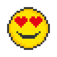 Obraz premium Enamored face icon. Pixel art emoticons. Vector illustration.