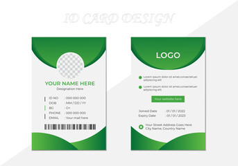  Double-sided creative ID card template. Vector id card template. Simple realistic design. Corporate Id card design template. Office ID Card Template.