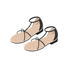 Open summer womens sandals on white background. Colorful fashion female shoes cartoon illustration. Footwear, femininity, glamour, shopping concept