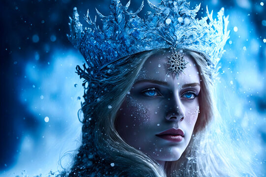 beautiful frozen queen of the winter and ice