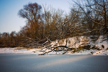 Fototapeta na wymiar Winter landscape, Vistula in Warsaw