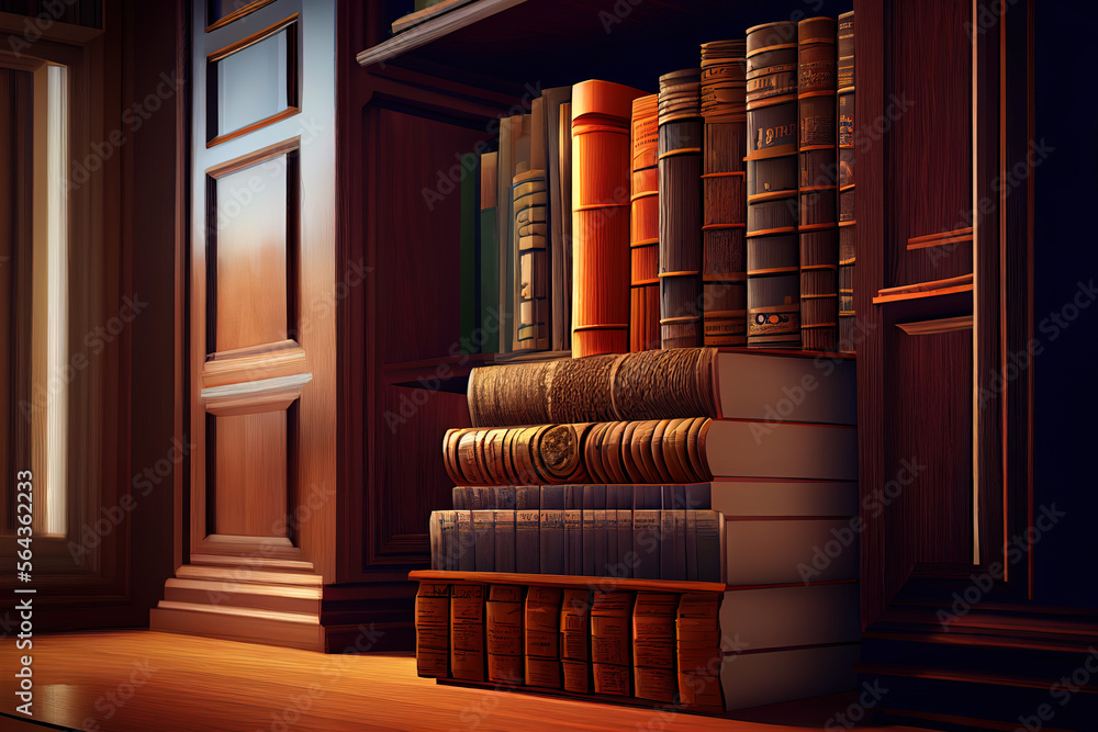 Poster 3d render of a beautiful shelf with books. generative ai