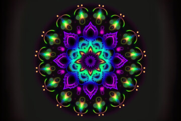 Colorful Neon Gradient Fractal Mandala Flower RGB Abstract Background Generative AI