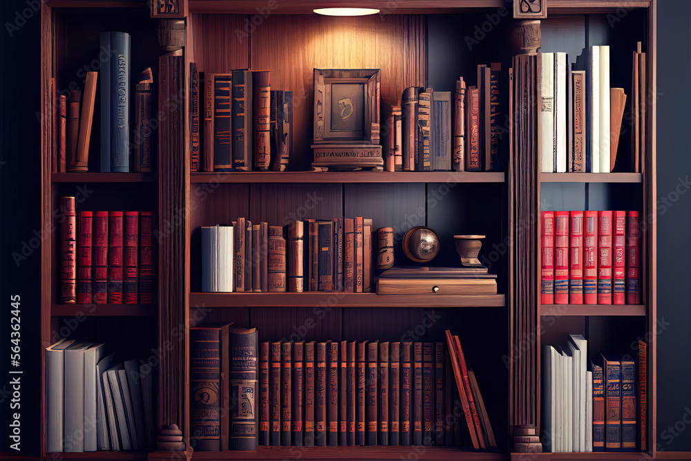 Poster 3d render of a beautiful shelf with books. generative ai