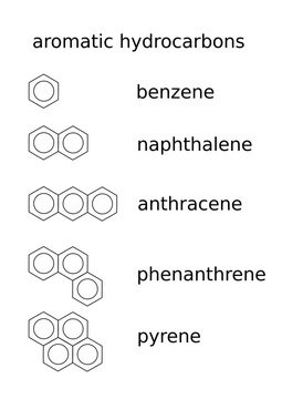 f&uuml;nf verschiedene strukturformeln von aromatic hydrocarbons 