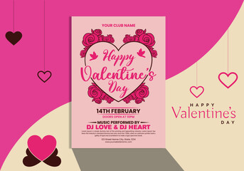 Fototapeta na wymiar valentine's day card with hearts flyer template design