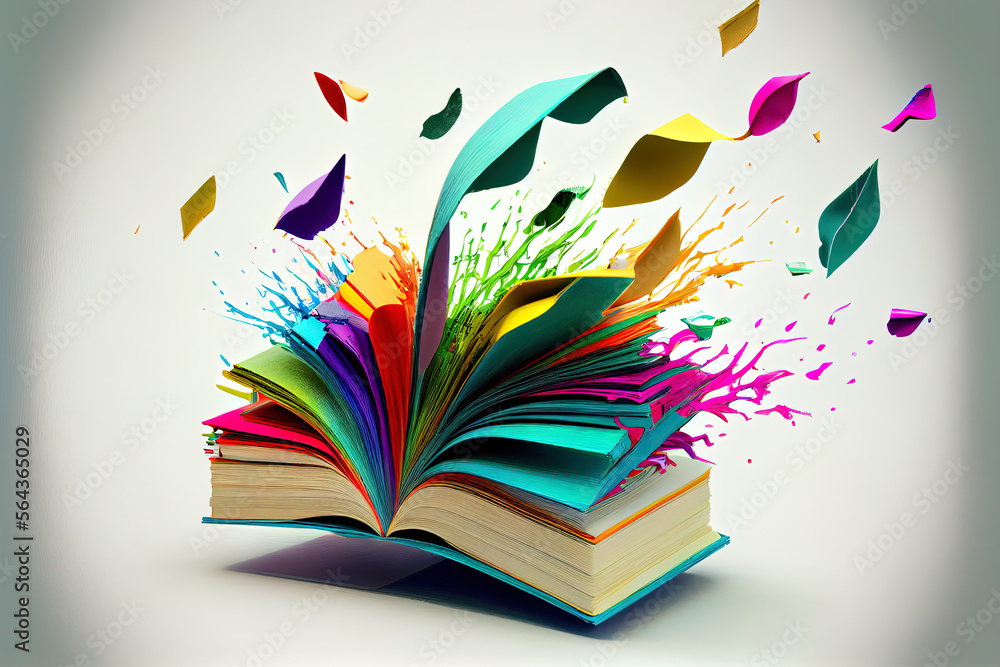 Poster book with flying pages abstraction. generative ai