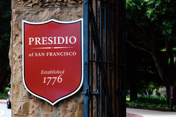 Sign at the entrance in Presidio district in San Francisco